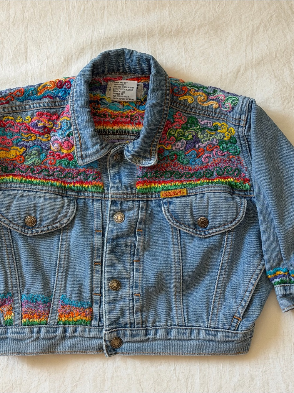 Vintage Jordache “Java Jacket” Rainbow Embroidered Denim Jacket Kids L/4
